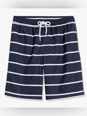 Amazon Essentials Navy and White Horizontal Stripe Swim Trunks